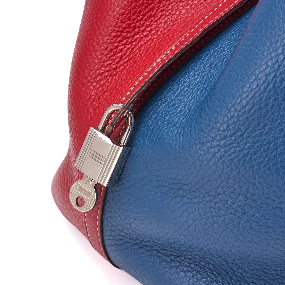 HERMES Handbag Picotin Lock MM Bicolor Clemence Rouge Casaque Gold-Tone Hardware Pre-Owned - Vintage La Charme