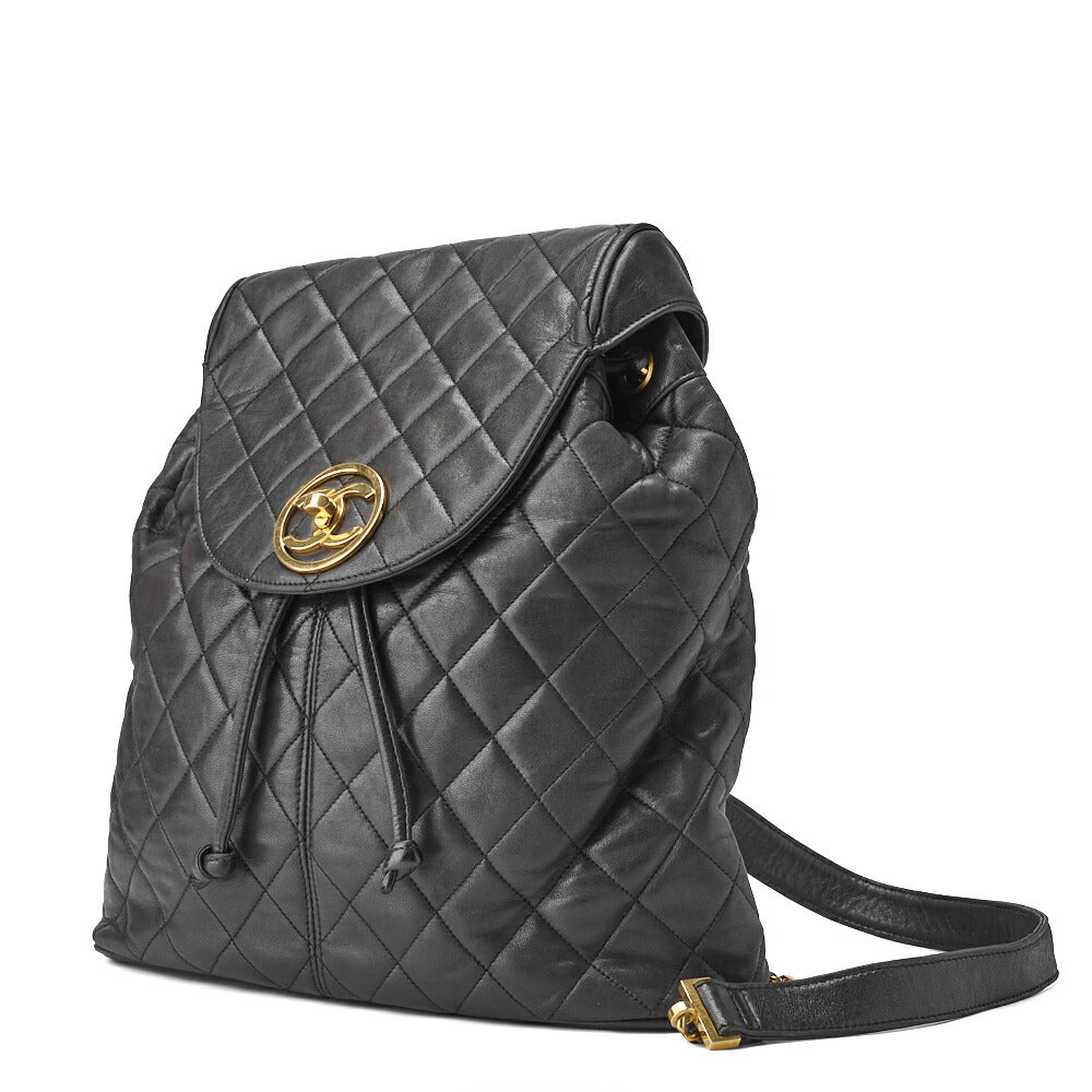 CHANEL Shoulder Backpack Bag Matelasse Lambskin Black Gold-Tone Hardware Pre-Owned - Vintage La Charme
