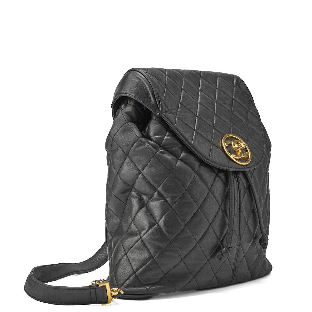 CHANEL Shoulder Backpack Bag Matelasse Lambskin Black Gold-Tone Hardware Pre-Owned - Vintage La Charme