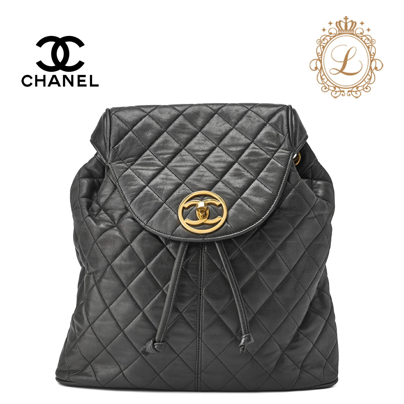 CHANEL Shoulder Backpack Bag Matelasse Lambskin Black Gold-Tone Hardware Pre-Owned - Vintage La Charme