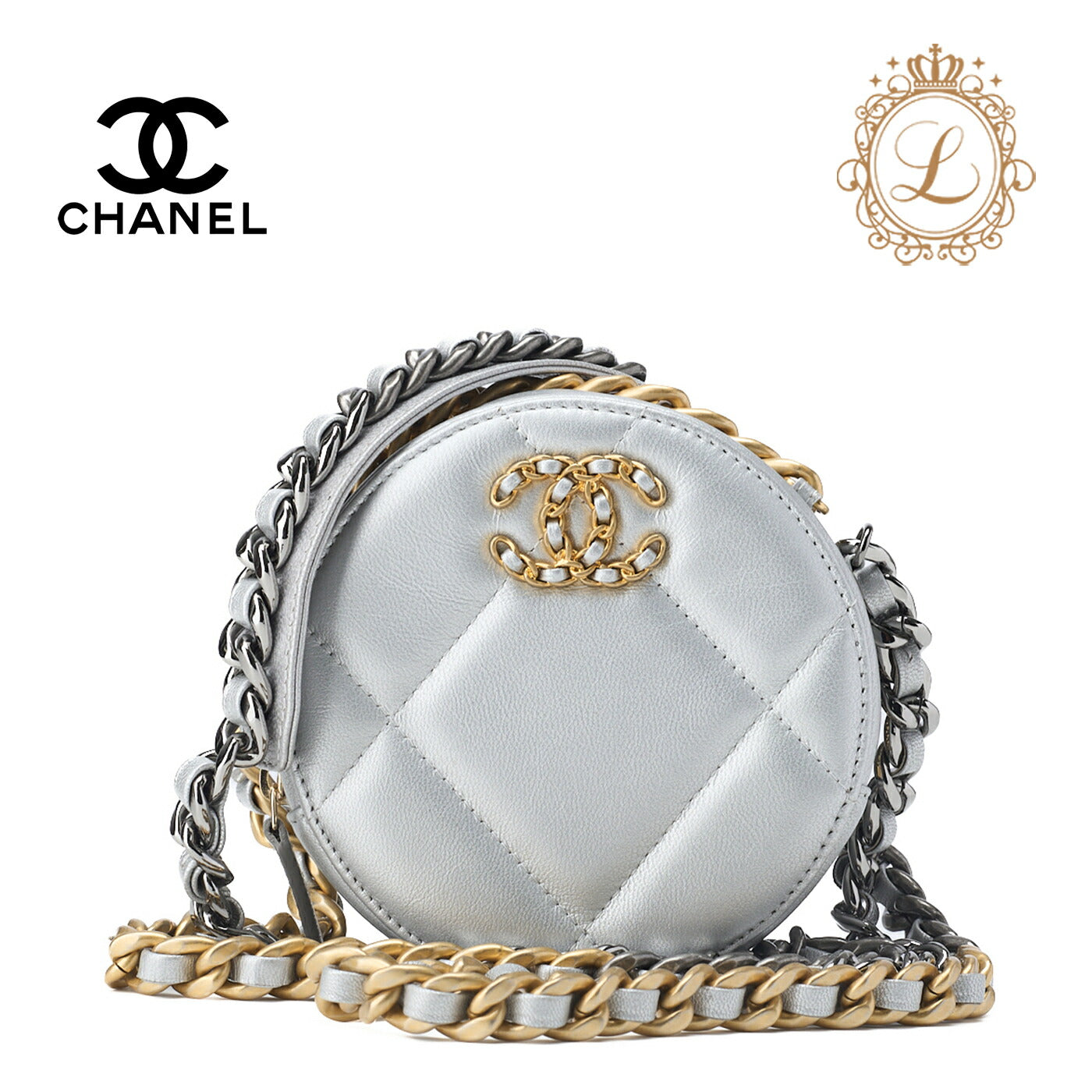 CHANEL Shoulder Bag Tote Bag 19 Matelasse Chain Shoulder Lambskin Silver Gold-Tone Hardware Pre-Owned - Vintage La Charme