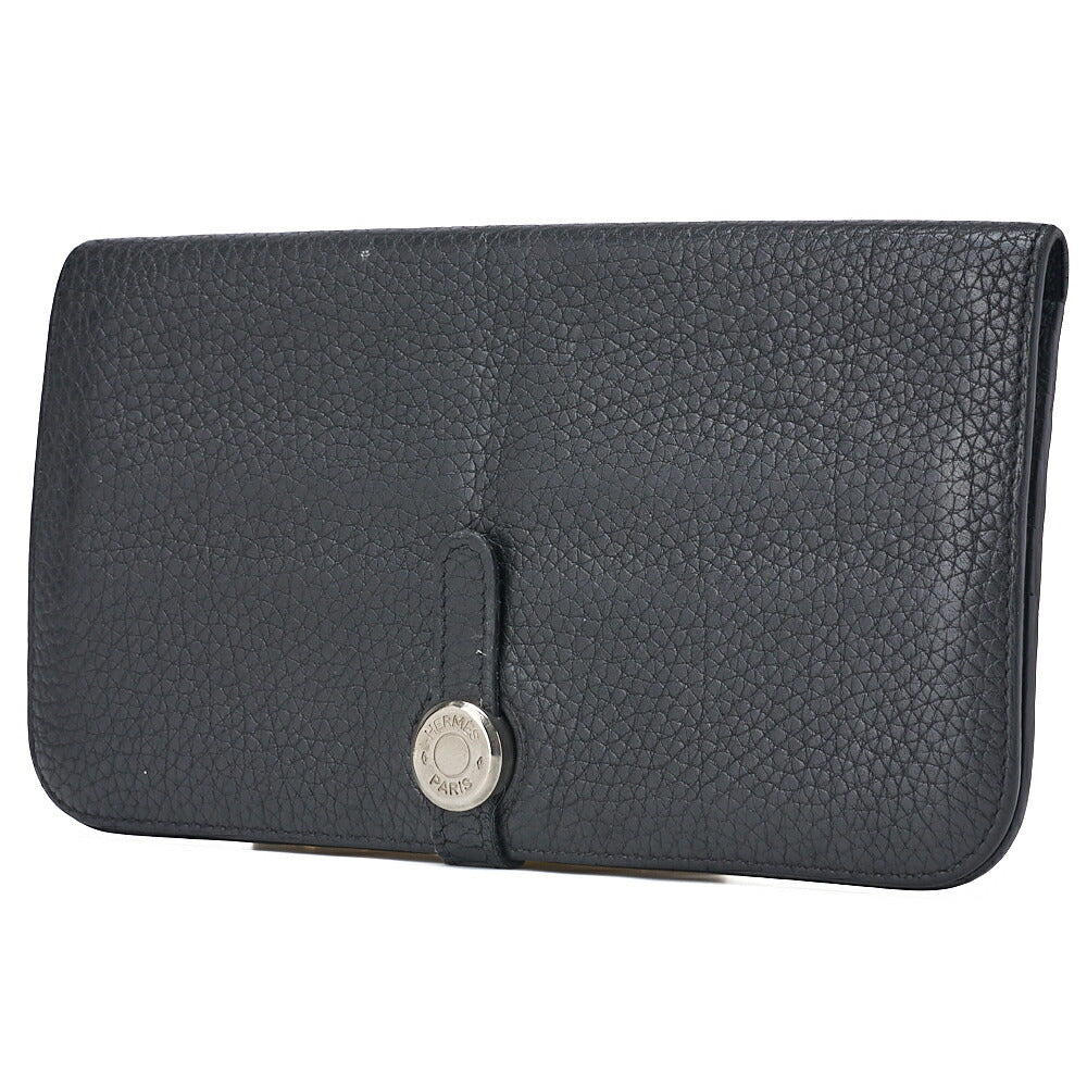 HERMES Dogon Long Two-Fold Wallet Togo Black Silver-Tone Hardware Pre-Owned - Vintage La Charme