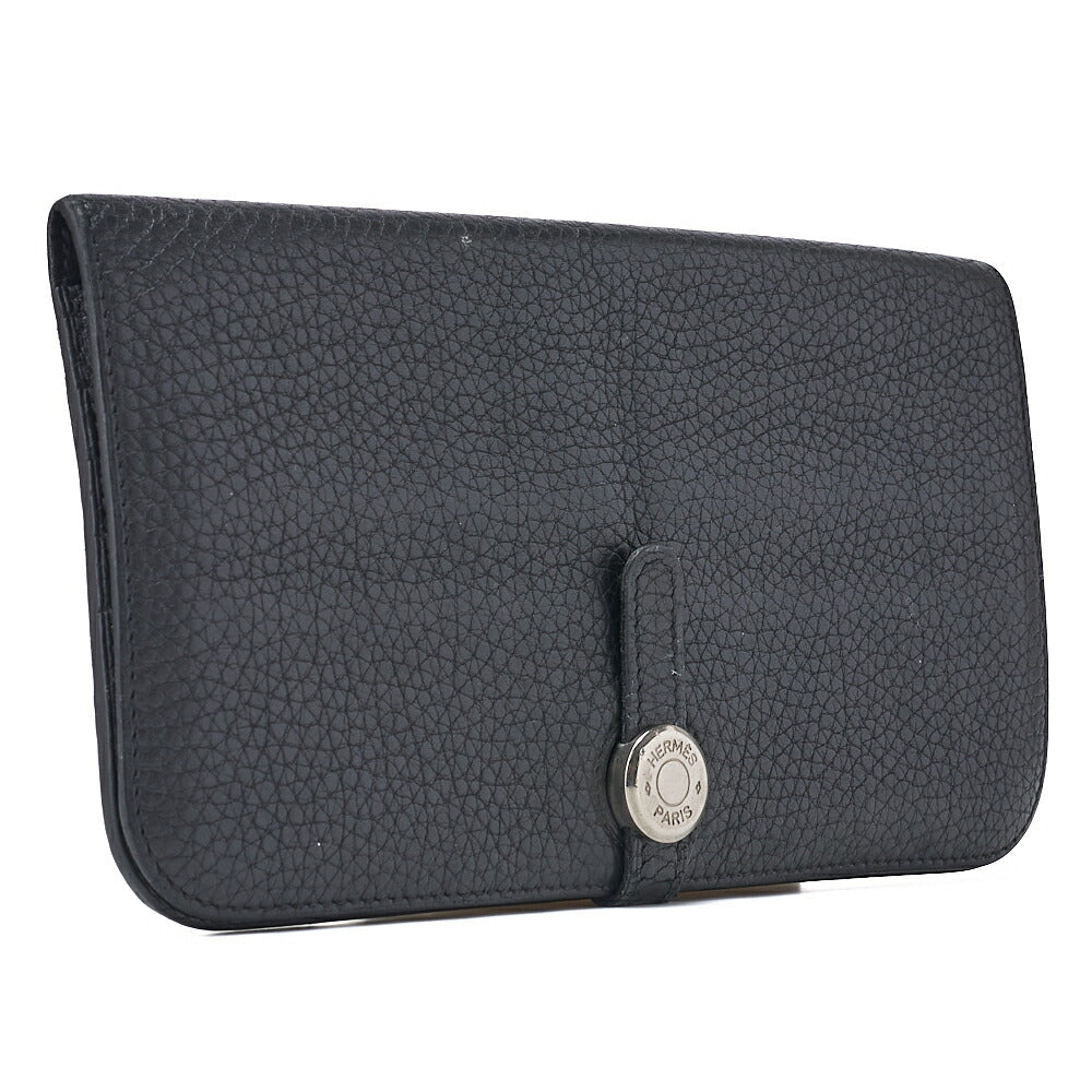 HERMES Dogon Long Two-Fold Wallet Togo Black Silver-Tone Hardware Pre-Owned - Vintage La Charme