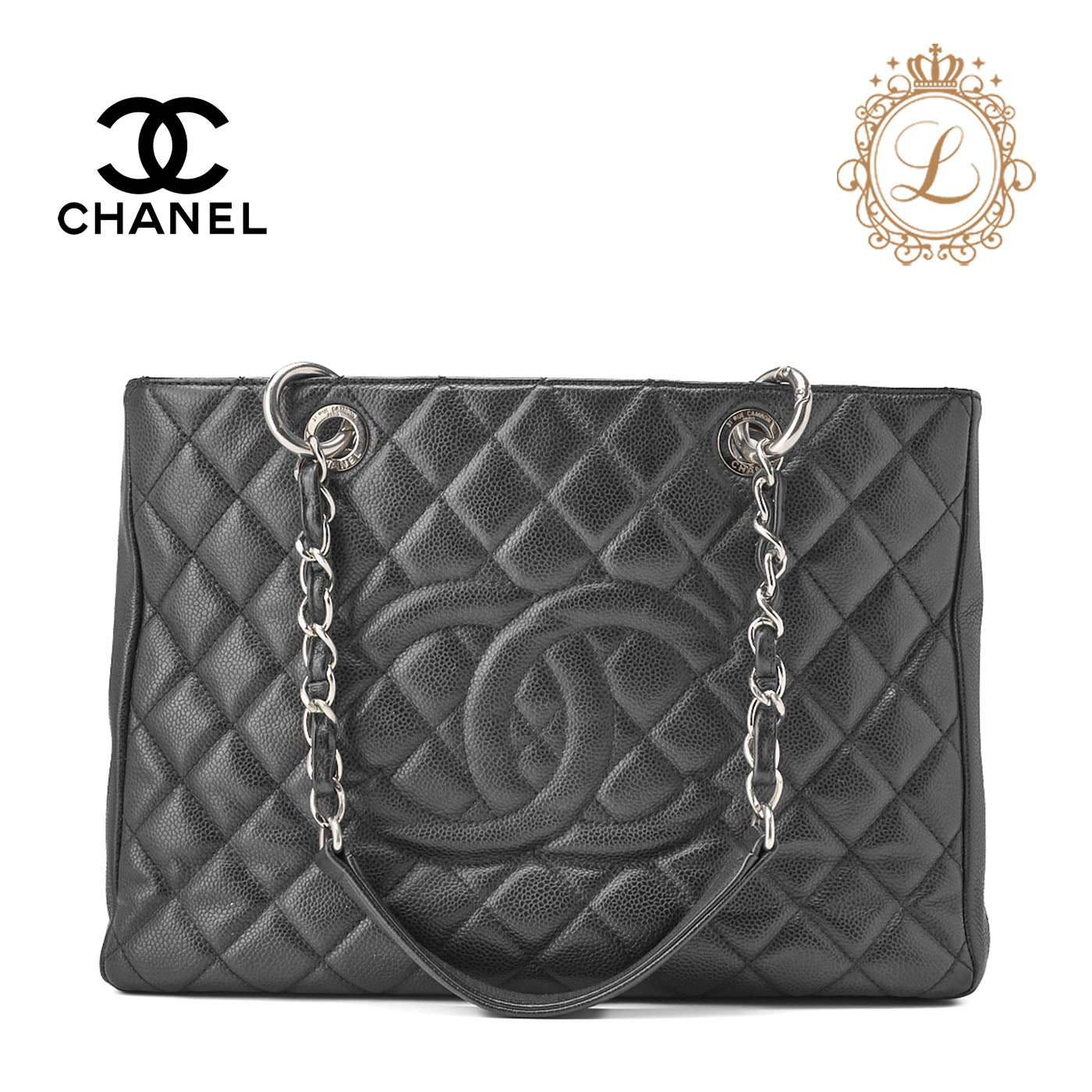 CHANEL Shoulder Tote Bag Matelasse GST Caviskin Black Silver-Tone Hardware Pre-Owned - Vintage La Charme