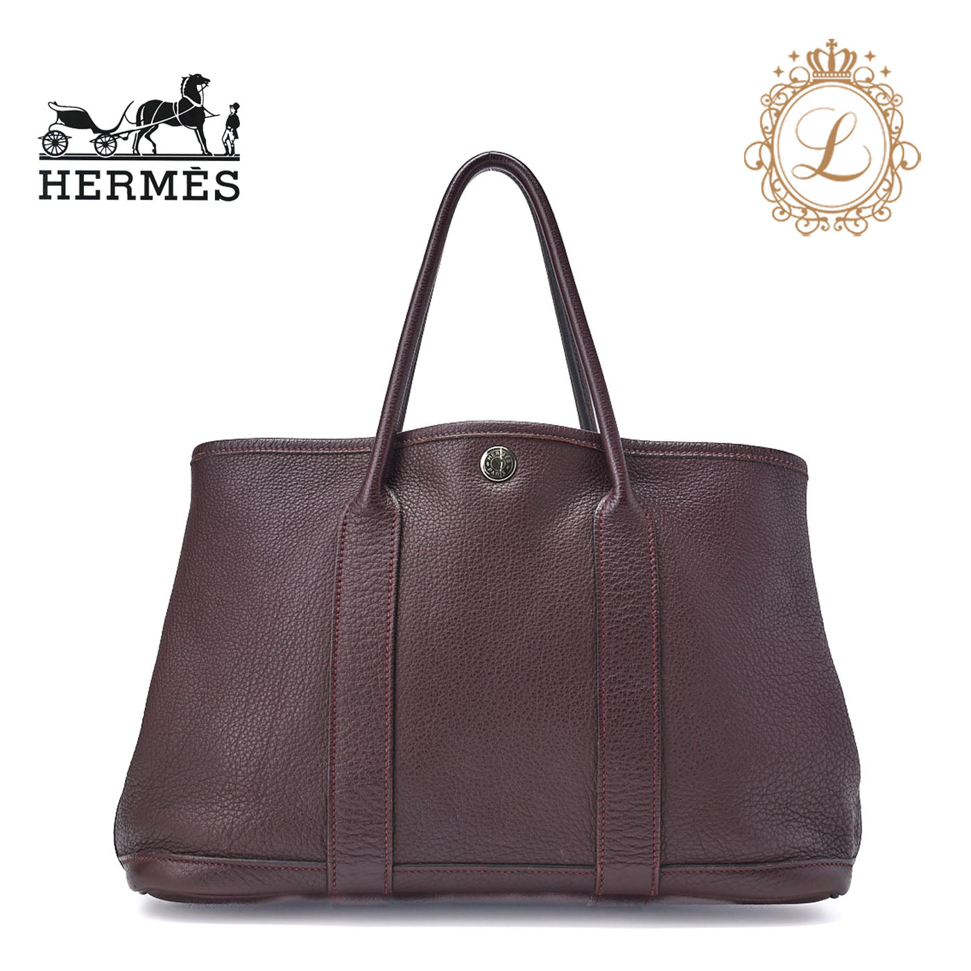 HERMES Garden Party TPM Tote Bag Negonda Prune Silver-Tone Hardware Pre-Owned - Vintage La Charme
