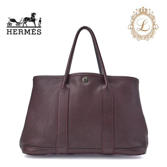 HERMES Garden Party TPM Tote Bag Negonda Prune Silver-Tone Hardware Pre-Owned - Vintage La Charme
