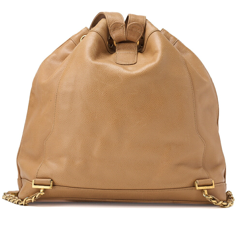 CHANEL Shoulder Backpack Bag Outside Flap Drawstring Type Caviar Skin Beige Gold-Tone Hardware Pre-Owned - Vintage La Charme