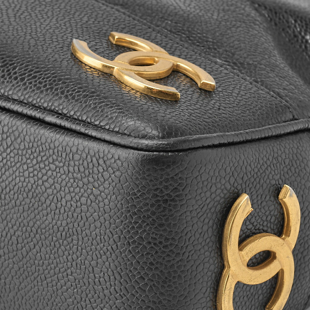 CHANEL Shoulder Tote Bag Triple Coco Double Chain Shoulder Caviar Skin Black Gold-Tone Hardware Pre-Owned - Vintage La Charme
