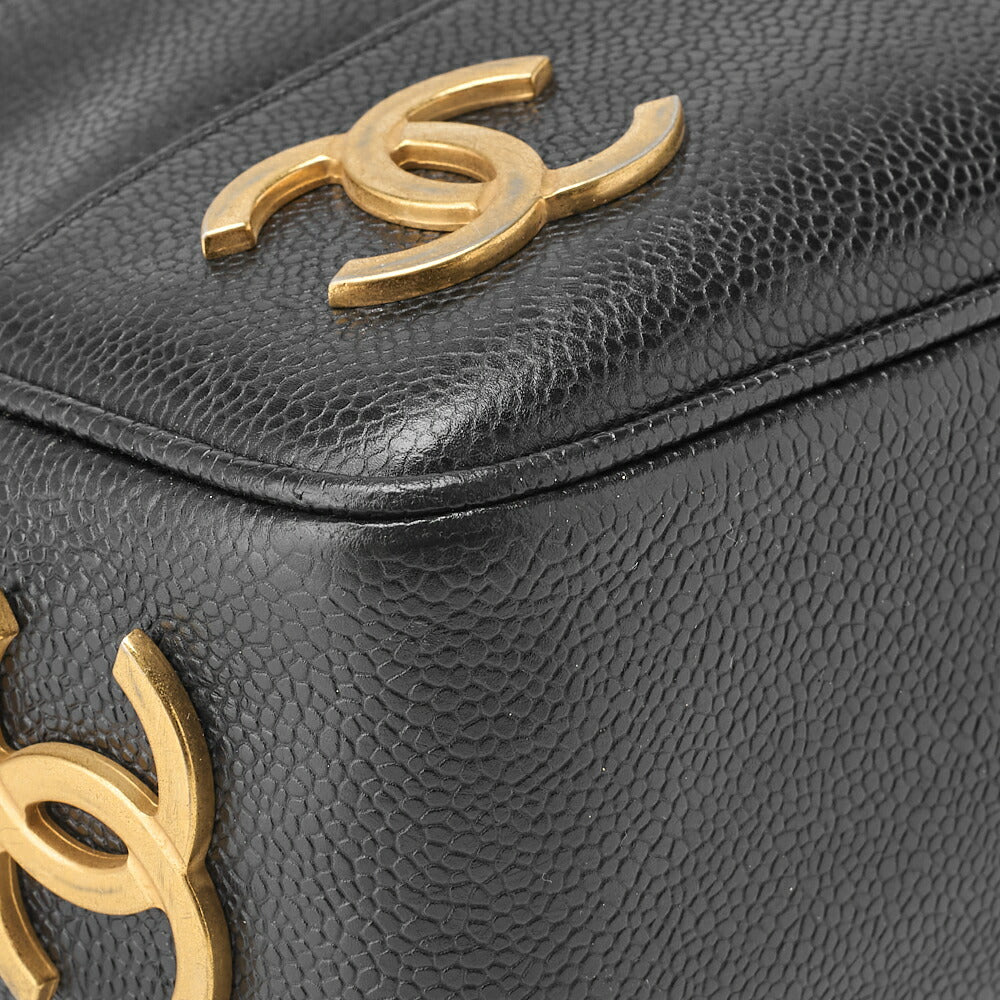CHANEL Shoulder Tote Bag Triple Coco Double Chain Shoulder Caviar Skin Black Gold-Tone Hardware Pre-Owned - Vintage La Charme