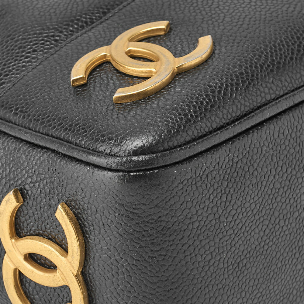 CHANEL Shoulder Tote Bag Triple Coco Double Chain Shoulder Caviar Skin Black Gold-Tone Hardware Pre-Owned - Vintage La Charme