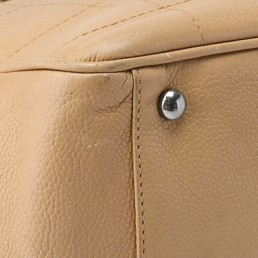 CHANEL Shoulder Tote Bag Choco Bar Logo Mark Caviar Skin Beige Silver-Tone Hardware Pre-Owned - Vintage La Charme