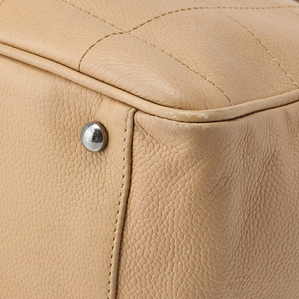 CHANEL Shoulder Tote Bag Choco Bar Logo Mark Caviar Skin Beige Silver-Tone Hardware Pre-Owned - Vintage La Charme