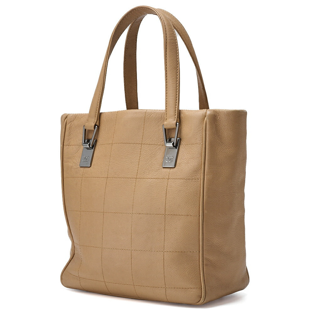 CHANEL Shoulder Tote Bag Choco Bar Logo Mark Caviar Skin Beige Silver-Tone Hardware Pre-Owned - Vintage La Charme