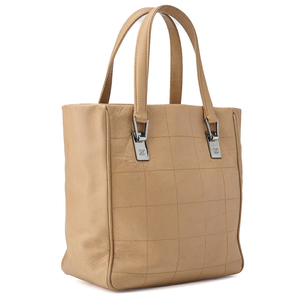 CHANEL Shoulder Tote Bag Choco Bar Logo Mark Caviar Skin Beige Silver-Tone Hardware Pre-Owned - Vintage La Charme