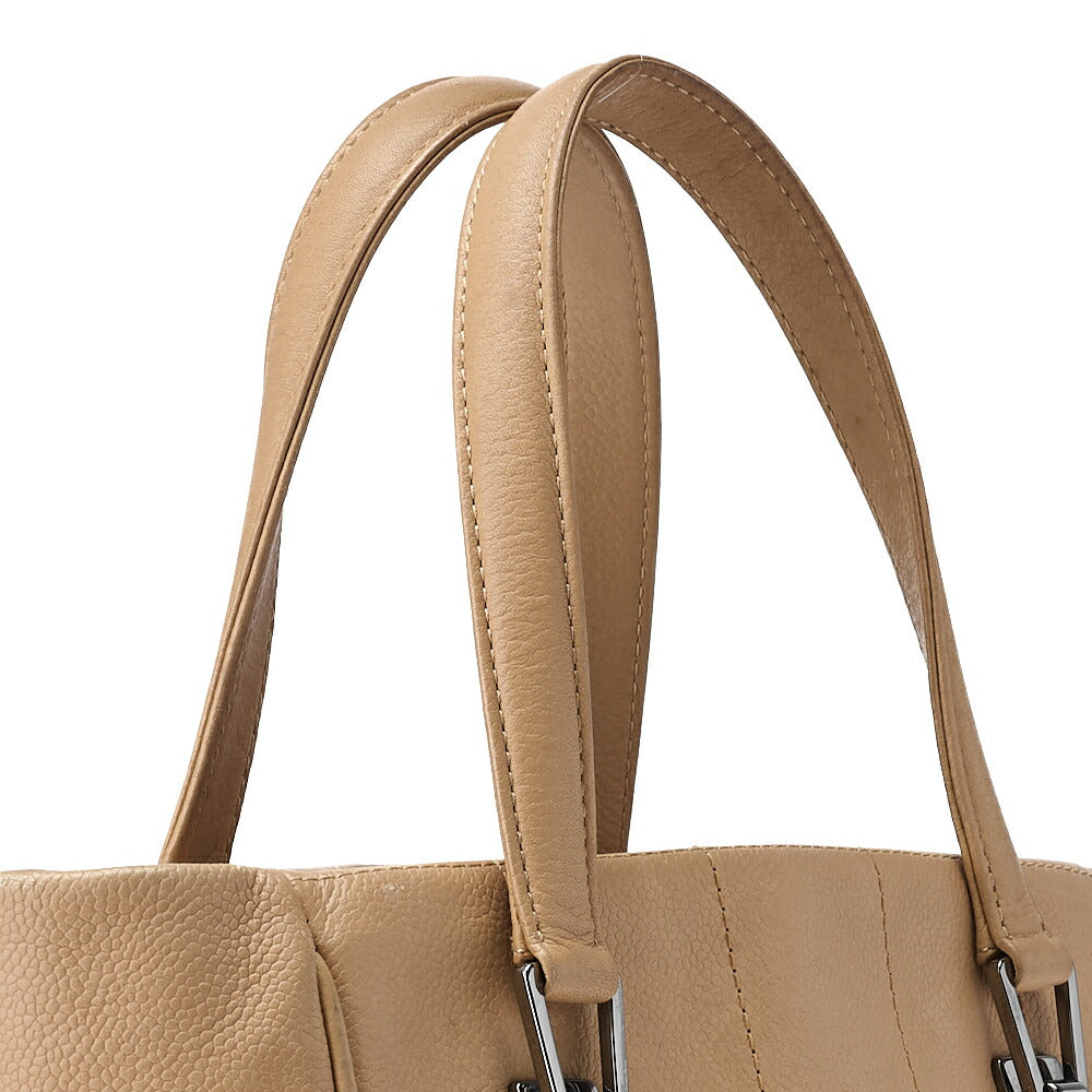 CHANEL Shoulder Tote Bag Choco Bar Logo Mark Caviar Skin Beige Silver-Tone Hardware Pre-Owned - Vintage La Charme