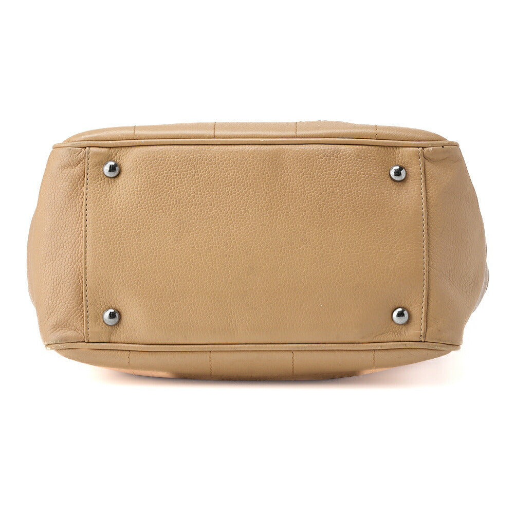CHANEL Shoulder Tote Bag Choco Bar Logo Mark Caviar Skin Beige Silver-Tone Hardware Pre-Owned - Vintage La Charme