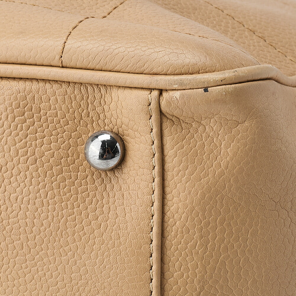 CHANEL Shoulder Tote Bag Choco Bar Logo Mark Caviar Skin Beige Silver-Tone Hardware Pre-Owned - Vintage La Charme