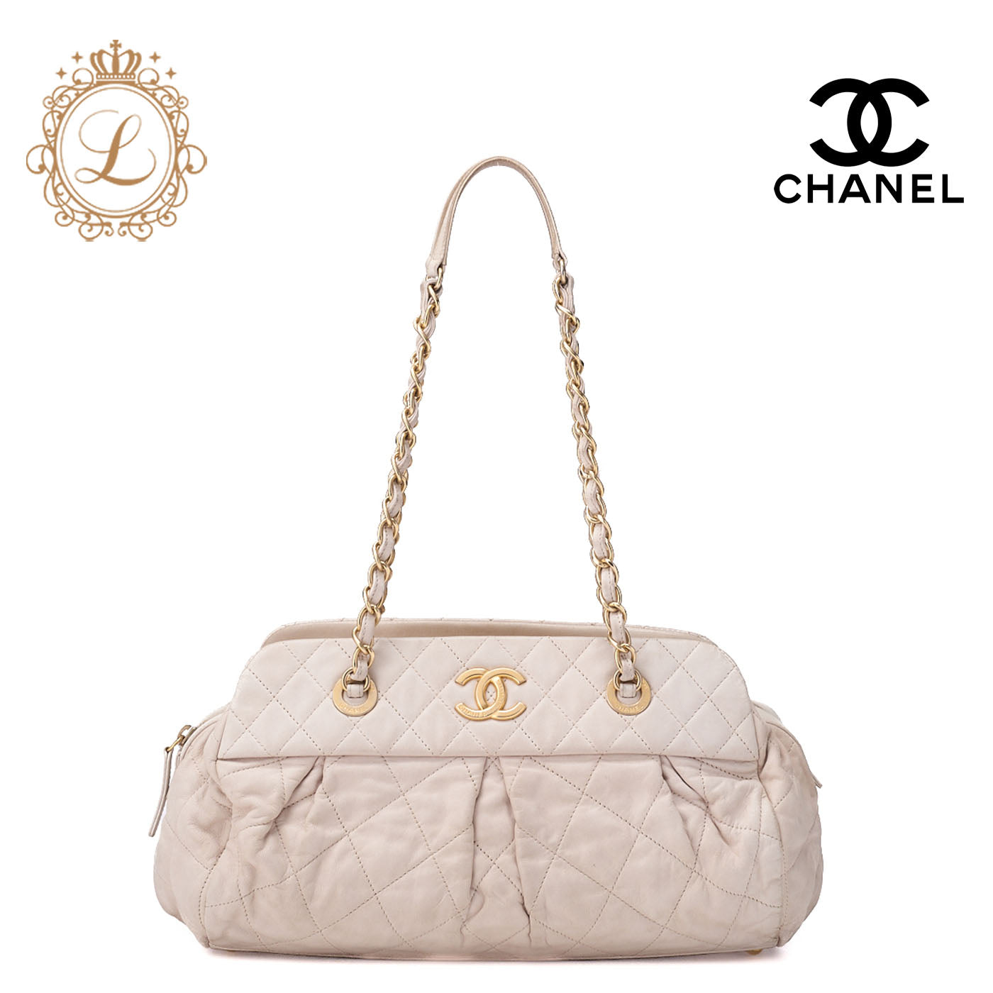 CHANEL Shoulder Bag Matelasse Chain Shoulder Sparkle Leather Ivory Gold-Tone Hardware Pre-Owned - Vintage La Charme