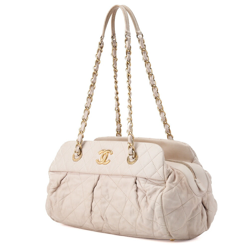 CHANEL Shoulder Bag Matelasse Chain Shoulder Sparkle Leather Ivory Gold-Tone Hardware Pre-Owned - Vintage La Charme
