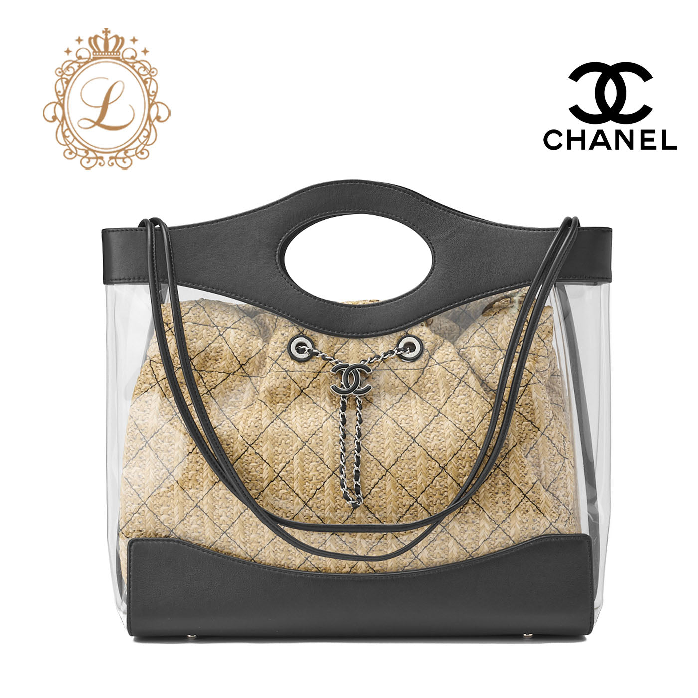 CHANEL Shoulder Tote Bag Matelasse Chain Shoulder 2WAY Lambskin Straw Black Silver-Tone Hardware Pre-Owned - Vintage La Charme