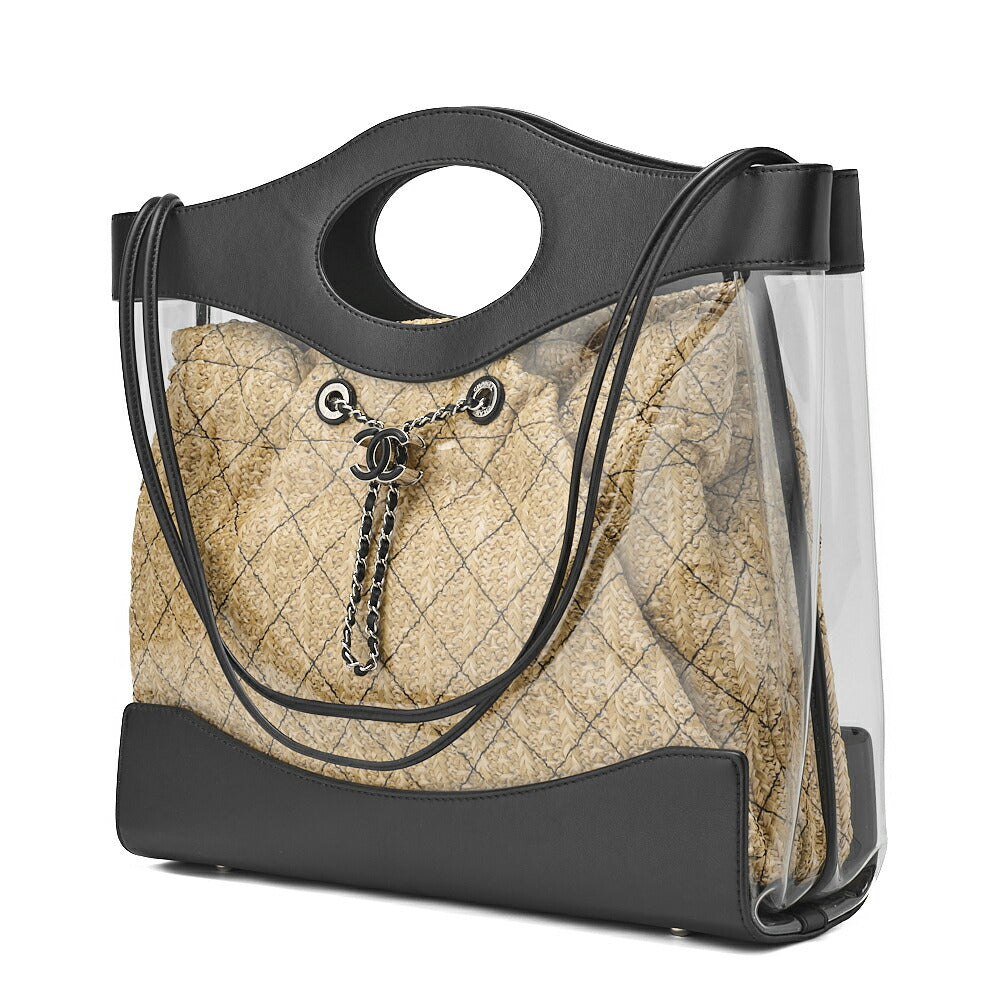 CHANEL Shoulder Tote Bag Matelasse Chain Shoulder 2WAY Lambskin Straw Black Silver-Tone Hardware Pre-Owned - Vintage La Charme