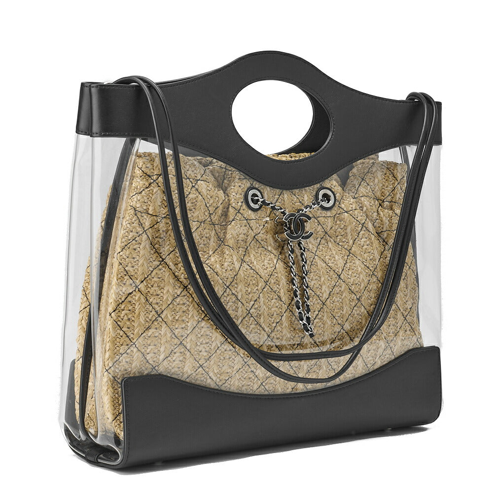 CHANEL Shoulder Tote Bag Matelasse Chain Shoulder 2WAY Lambskin Straw Black Silver-Tone Hardware Pre-Owned - Vintage La Charme