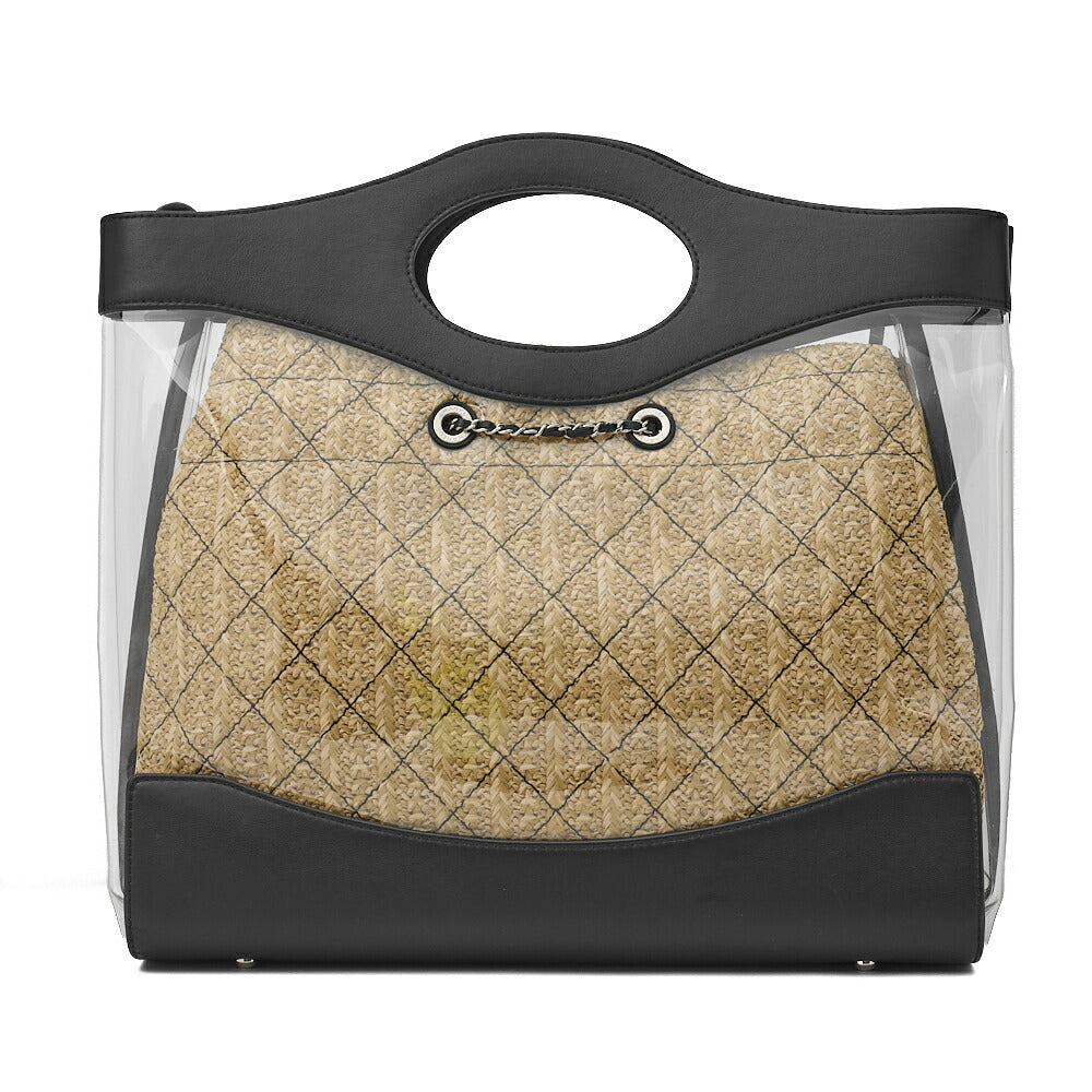 CHANEL Shoulder Tote Bag Matelasse Chain Shoulder 2WAY Lambskin Straw Black Silver-Tone Hardware Pre-Owned - Vintage La Charme