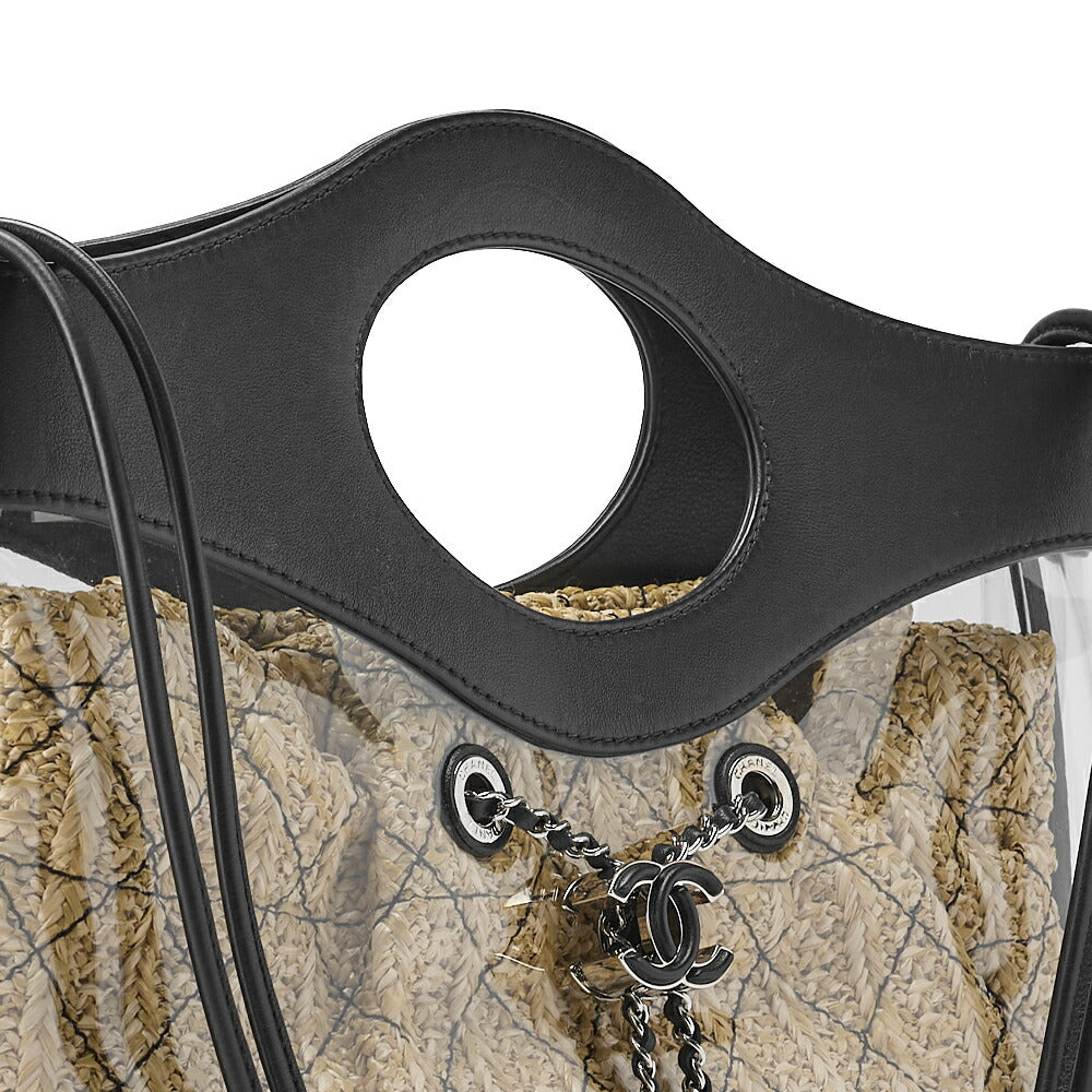 CHANEL Shoulder Tote Bag Matelasse Chain Shoulder 2WAY Lambskin Straw Black Silver-Tone Hardware Pre-Owned - Vintage La Charme