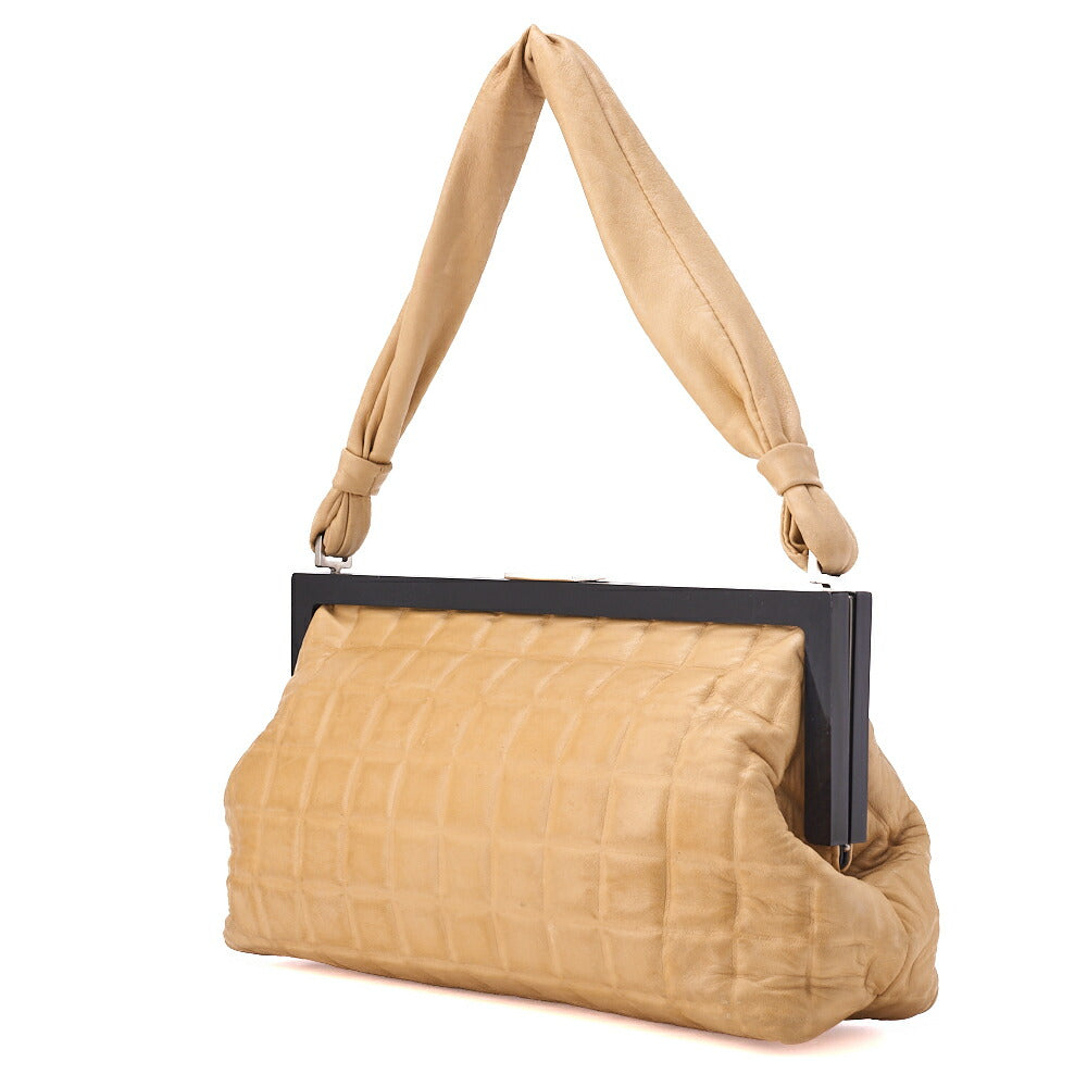 CHANEL Shoulder Bag, Chain Shoulder, Gamaguchi, Canvas, Beige, Silver-Tone Hardware, Pre-Owned - Vintage La Charme