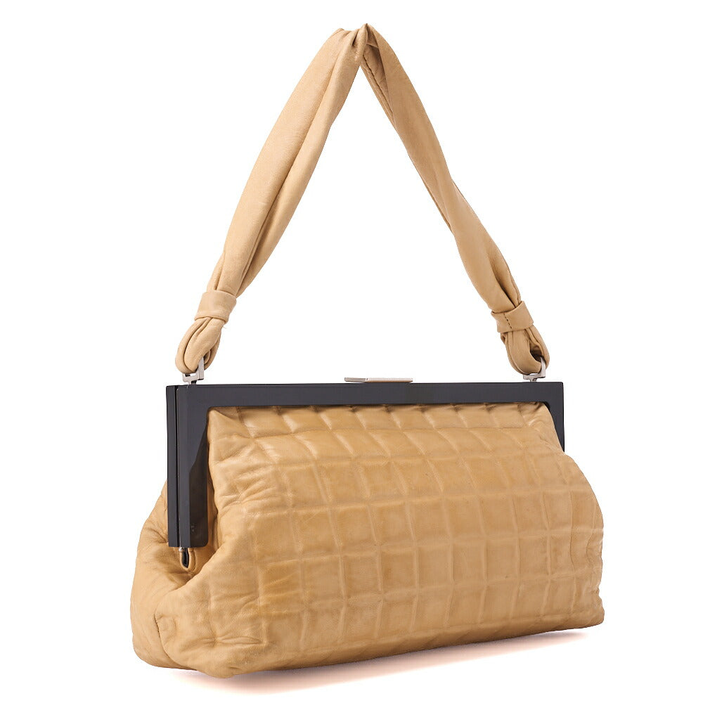 CHANEL Shoulder Bag, Chain Shoulder, Gamaguchi, Canvas, Beige, Silver-Tone Hardware, Pre-Owned - Vintage La Charme