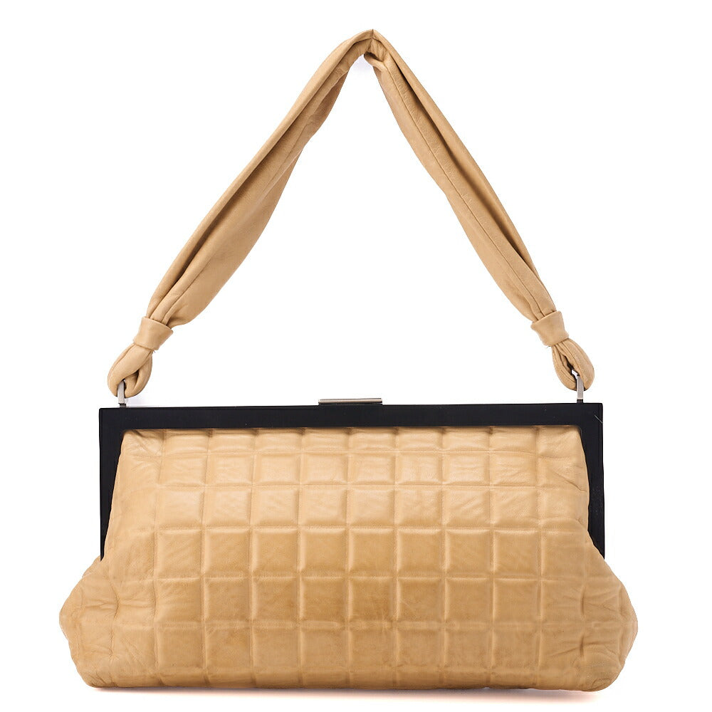 CHANEL Shoulder Bag, Chain Shoulder, Gamaguchi, Canvas, Beige, Silver-Tone Hardware, Pre-Owned - Vintage La Charme