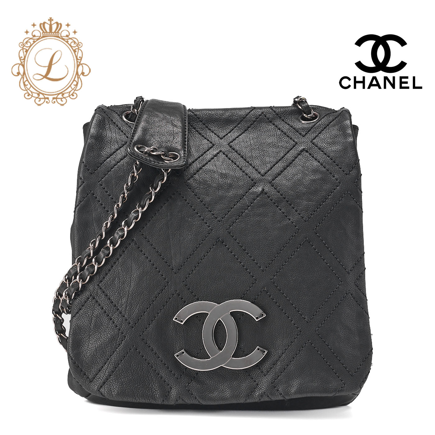 CHANEL Shoulder Bag, Chain Shoulder, Matelasse, Caviar Skin, Black, Silver-Tone Hardware, Pre-Owned - Vintage La Charme