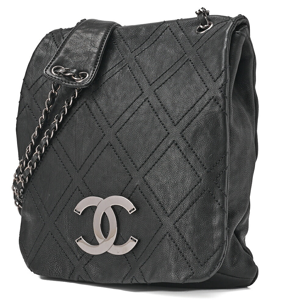 CHANEL Shoulder Bag, Chain Shoulder, Matelasse, Caviar Skin, Black, Silver-Tone Hardware, Pre-Owned - Vintage La Charme