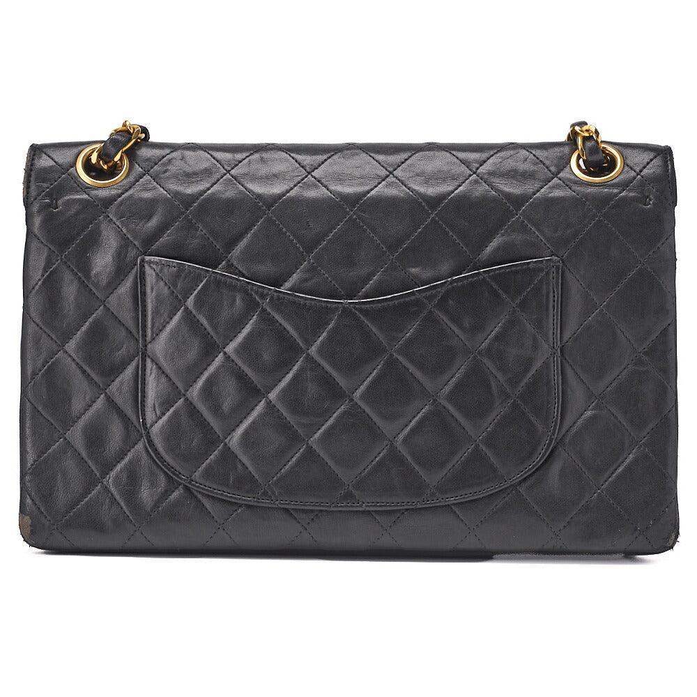 CHANEL Shoulder Bag, Matelasse Double Flap, Lambskin, Black, Gold-Tone Hardware, Pre-Owned - Vintage La Charme