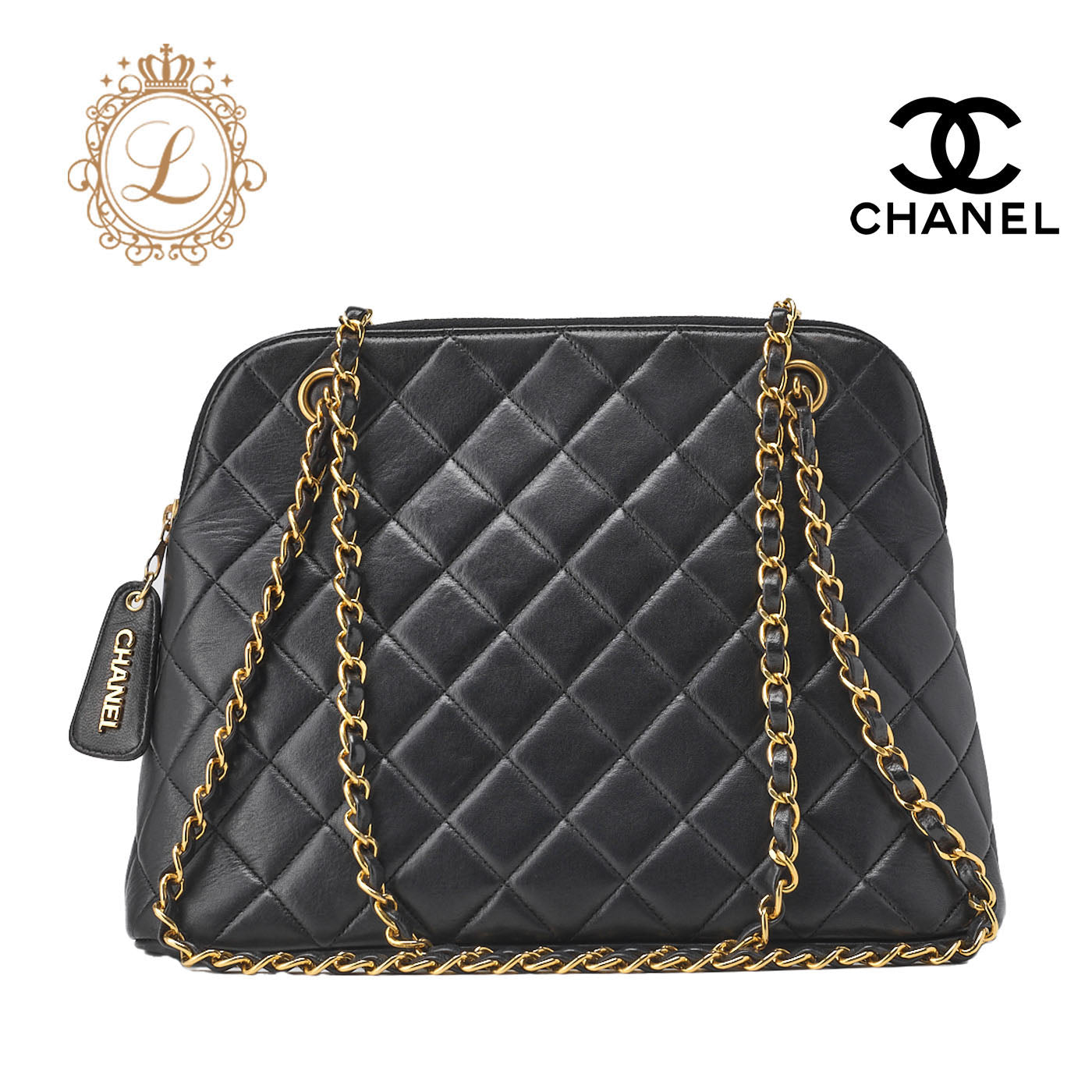 CHANEL Shoulder Bag Matelasse Chain Shoulder Lambskin Black Gold-Tone Hardware Pre-Owned - Vintage La Charme