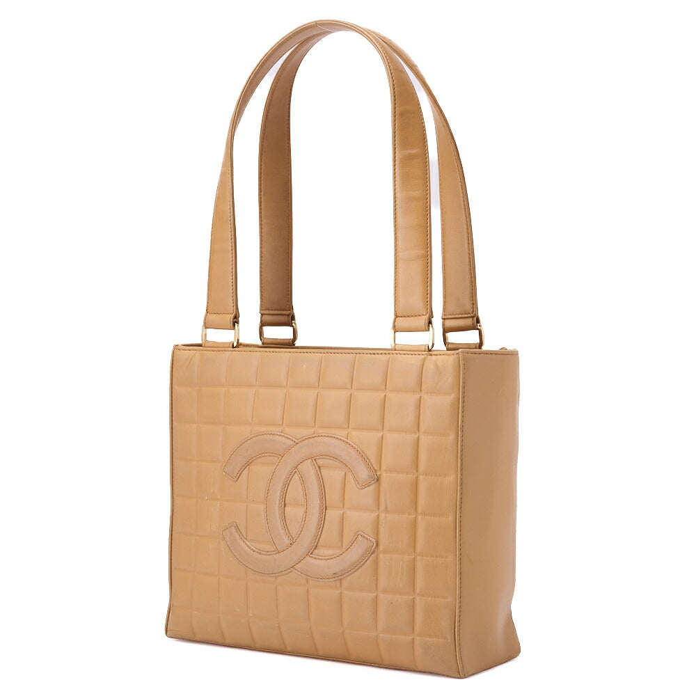 CHANEL Shoulder Tote Bag Choco Bar Coco Mark Lambskin Beige Gold-Tone Hardware Pre-Owned - Vintage La Charme