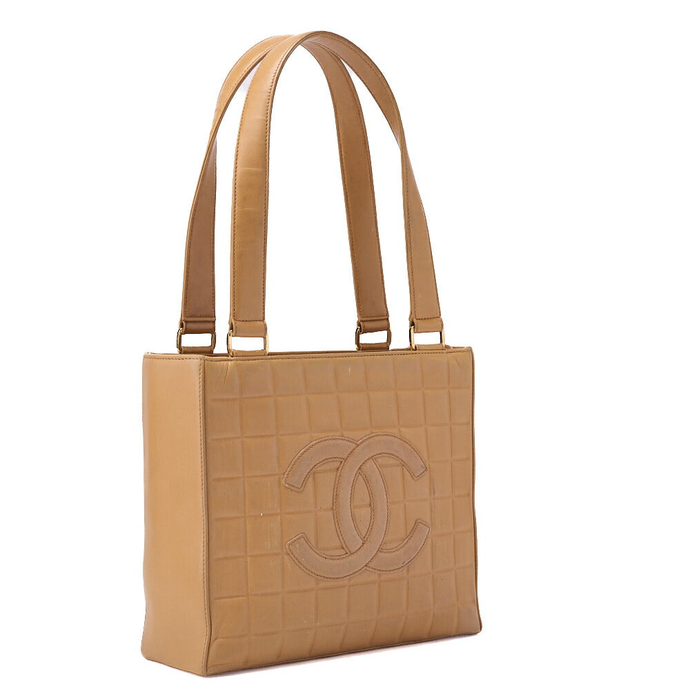 CHANEL Shoulder Tote Bag Choco Bar Coco Mark Lambskin Beige Gold-Tone Hardware Pre-Owned - Vintage La Charme