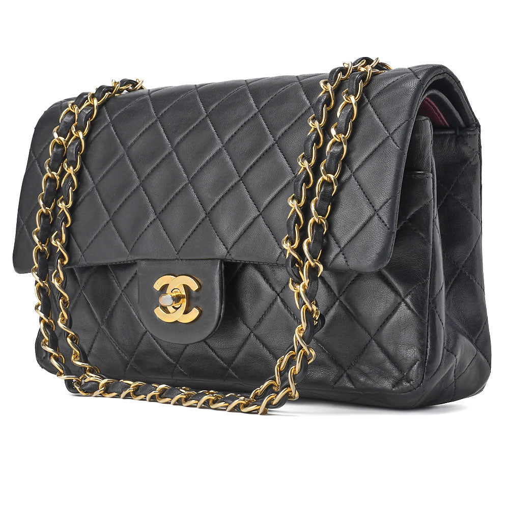 CHANEL Shoulder Bag, Chain Shoulder, Matelasse, Lambskin, Black, Gold-Tone Hardware, Pre-Owned - Vintage La Charme
