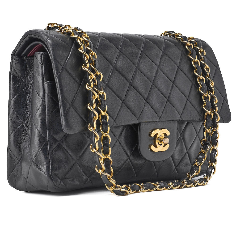 CHANEL Shoulder Bag, Chain Shoulder, Matelasse, Lambskin, Black, Gold-Tone Hardware, Pre-Owned - Vintage La Charme