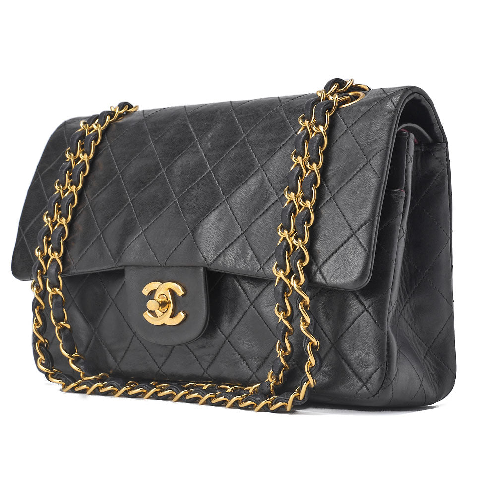 CHANEL Shoulder Bag, Chain Shoulder, Matelasse, Lambskin, Black, Gold-Tone Hardware, Pre-Owned - Vintage La Charme