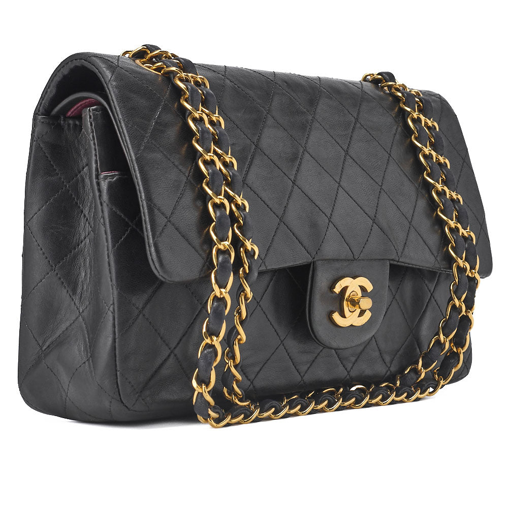 CHANEL Shoulder Bag, Chain Shoulder, Matelasse, Lambskin, Black, Gold-Tone Hardware, Pre-Owned - Vintage La Charme