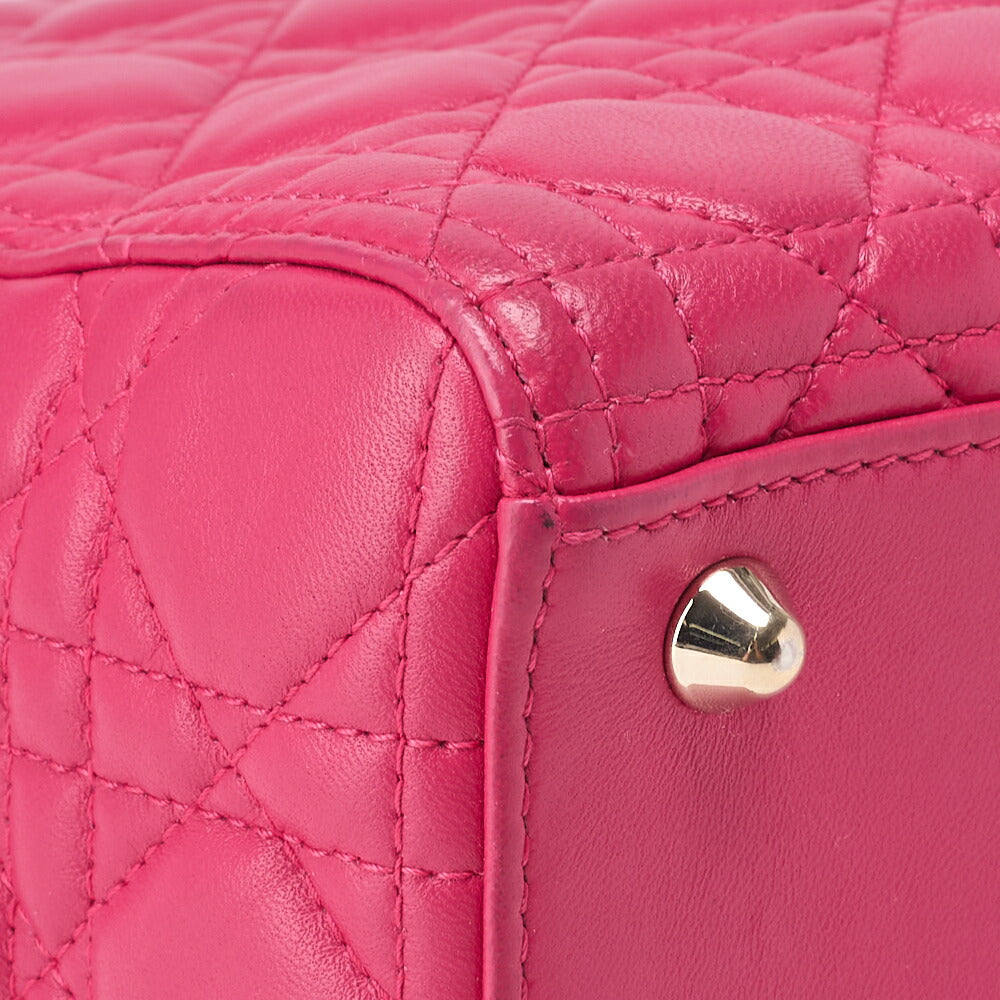 Dior Lady Dior Cannage 2WAY Handbag Lambskin Pink Gold-Tone Hardware Pre-Owned - Vintage La Charme