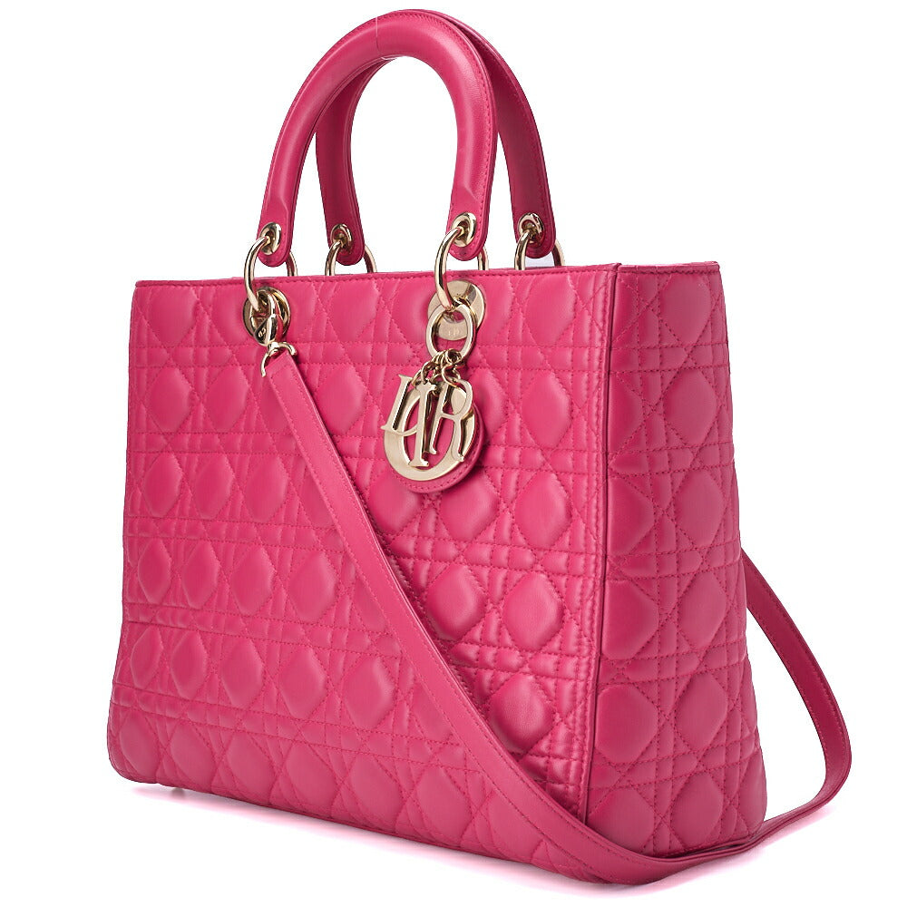 Dior Lady Dior Cannage 2WAY Handbag Lambskin Pink Gold-Tone Hardware Pre-Owned - Vintage La Charme