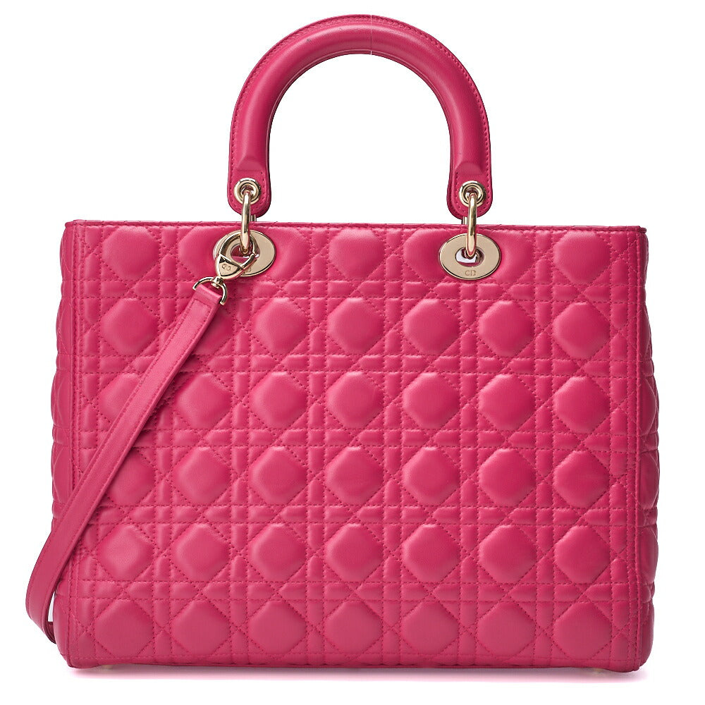 Dior Lady Dior Cannage 2WAY Handbag Lambskin Pink Gold-Tone Hardware Pre-Owned - Vintage La Charme