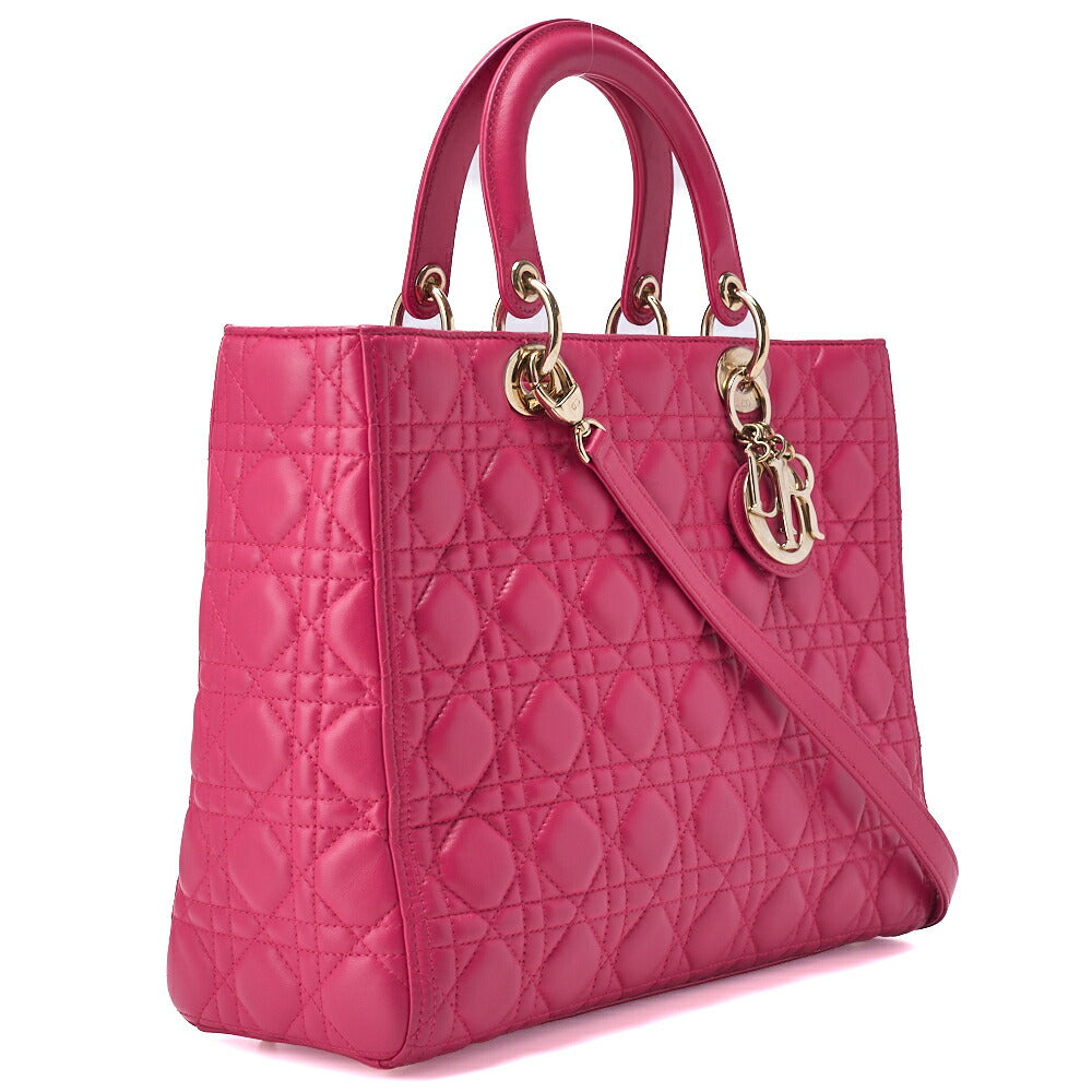 Dior Lady Dior Cannage 2WAY Handbag Lambskin Pink Gold-Tone Hardware Pre-Owned - Vintage La Charme