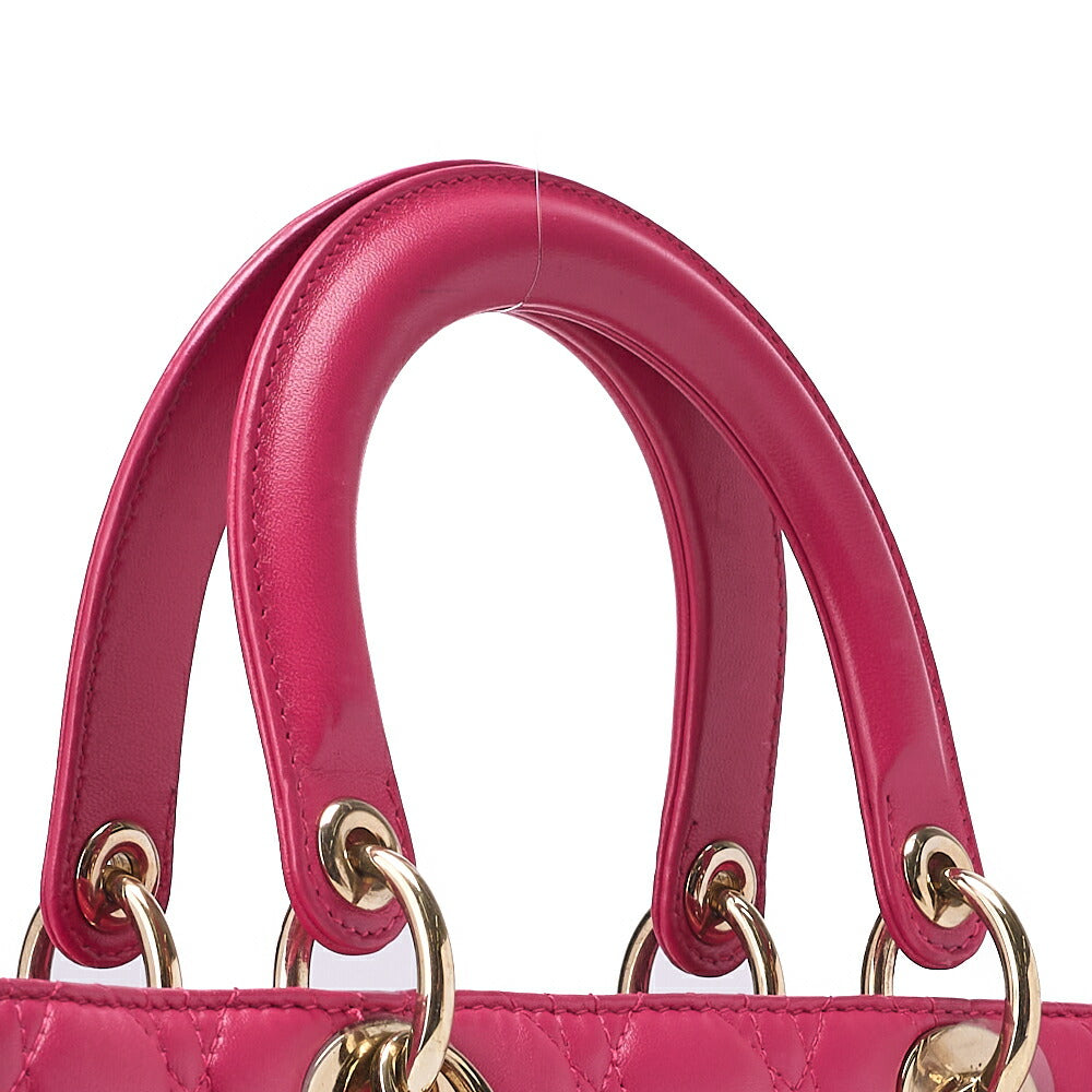 Dior Lady Dior Cannage 2WAY Handbag Lambskin Pink Gold-Tone Hardware Pre-Owned - Vintage La Charme