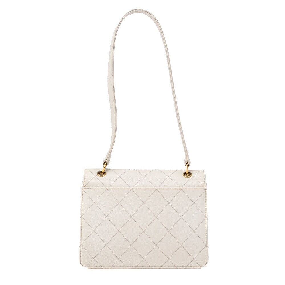 CHANEL Shoulder Bag, Chain Shoulder, Matelasse, Caviar Skin, White, Gold-Tone Hardware, Pre-Owned - Vintage La Charme