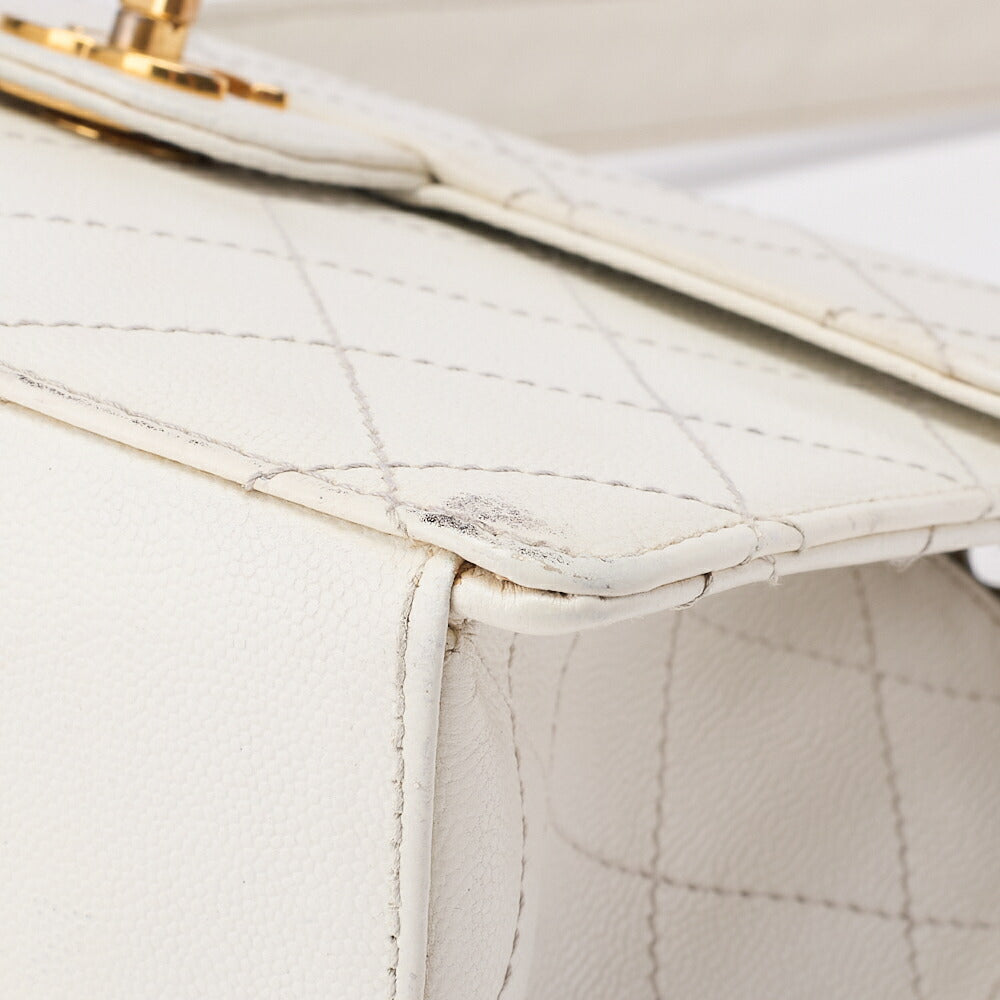 CHANEL Shoulder Bag, Chain Shoulder, Matelasse, Caviar Skin, White, Gold-Tone Hardware, Pre-Owned - Vintage La Charme