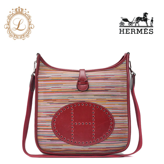 HERMES Evelyn PM Shoulder Bag Vibrato Multicolor, Canvas, Multicolor, Silver-Tone Hardware, Pre-Owned - Vintage La Charme