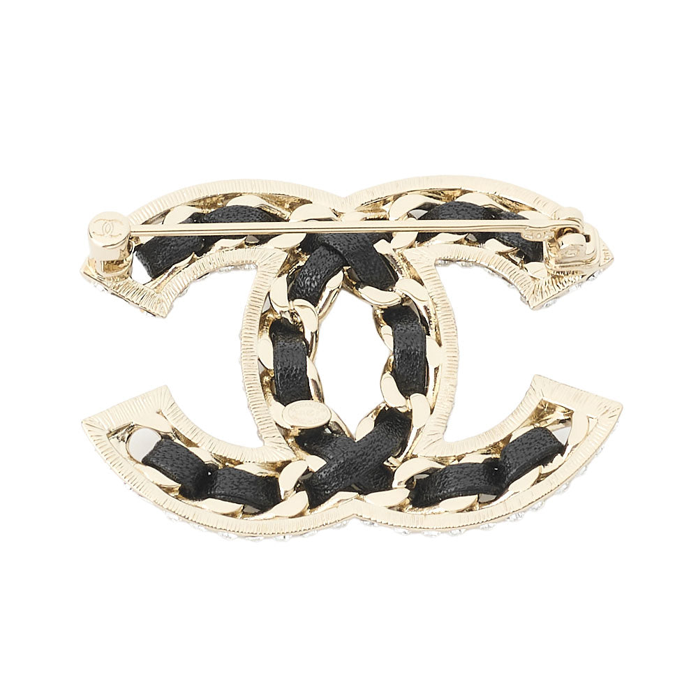CHANEL Brooch, Coco Mark, Leather, Gold, Gold-Tone Hardware, Pre-Owned - Vintage La Charme